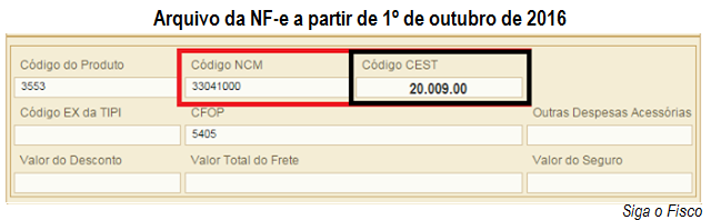 CEST-NF-e a partir de out de 2016