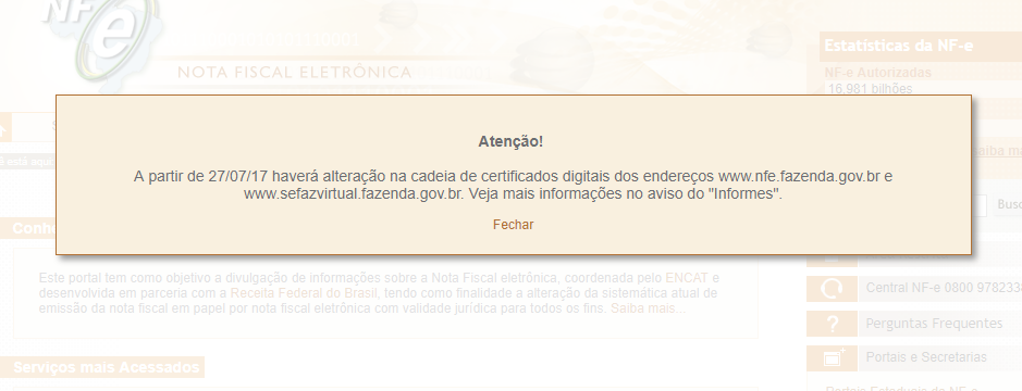 atualização certificado sefaz